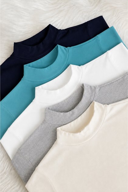 Pachet de 5 piese: Set de lenjerie de corp cu guler și mâneci, lenjerie de corp economică, elastică, din Lycra, turcoaz, alb, bleumarin, gri, crem