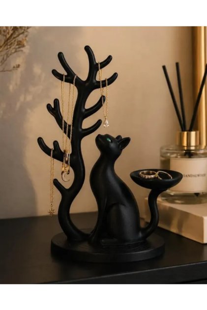 Kedi Dekoratif Takılık Düzenleyici | Yüzük Düzenleyici | Özel Tasarım Biblo , Masa üstü Dekoratif Cat 16 CM