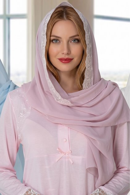Women's Pink Lace Detailed Chiffon Maternity Shawl