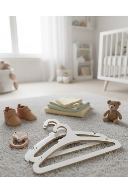Baby Clothes Hangers - Set of 6 Natural Wooden Baby Wardrobe Organizers (20 cm)