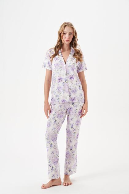 Women's Buttoned Patterned Short Sleeve Pajama Set 29039