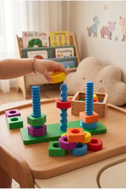Vida Kendi Çubuğuna Girer Kendi başına girebilen vidalar sayesinde çocukların problem çözme yeteneklerini artırır Eğitici Oyuncak Bebek ve Çocuklar İçin Montessori