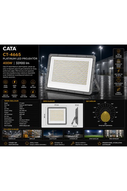 CT-4665 Platinum LED Projektör 400W 33100 Lümen IP65 Profesyonel Dış Mekan Projektör