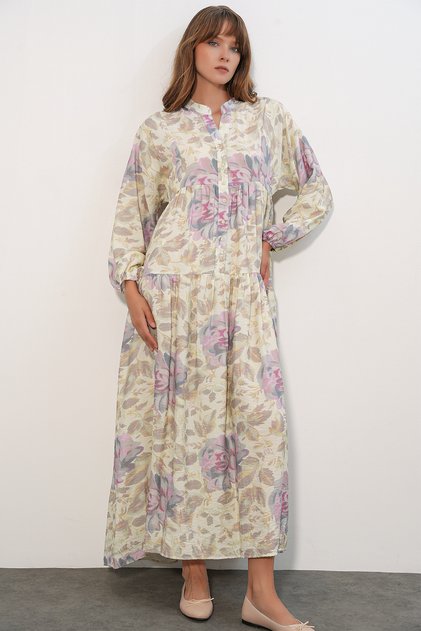 Women's Lilyum Fabric Long Hijab Dress 1513 - Powder
