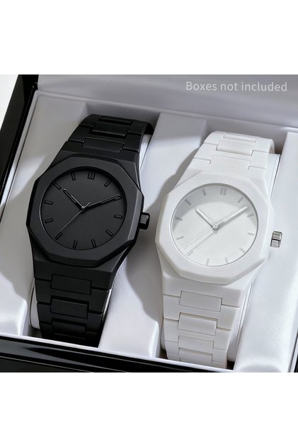 A Set No Box 2PCS Fashion Men Quartz Watches Set Casual Plastic Band Man Sports Wristwatch Reloj Hom