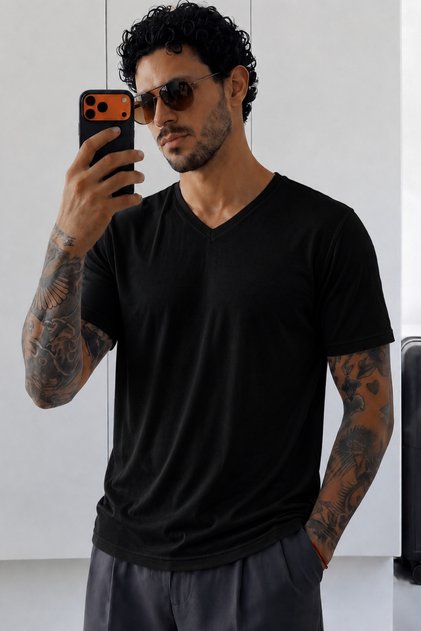 Men's Flamed Cotton V-Neck Basic Slim Fit T-Shirt Summer Casual Stylish T-Shirt