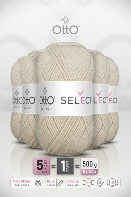 SELECT • Bež (9560) • Pakovanje od 5 × 100 gr / 280 m • Akrilna pređa za ručno pletenje • Džemper, kardigan, šal
