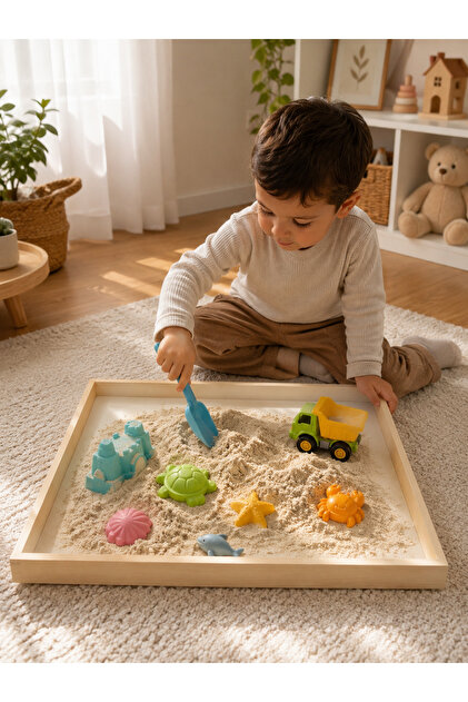hangök home Ahşap Montessori Duyu ve Kum Oyun Tepsisi | 2 KG Doğal