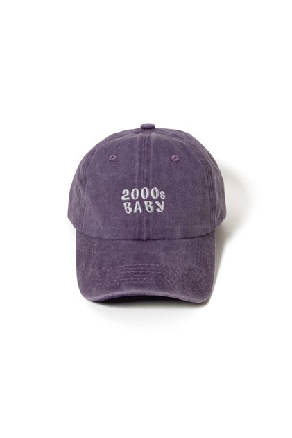 Nakışlı Mor Şapka Y2K Streetwear Şapka Yıkamalı Kumaşlı ve Beyaz Renk Yazı Nakışlı Şapka