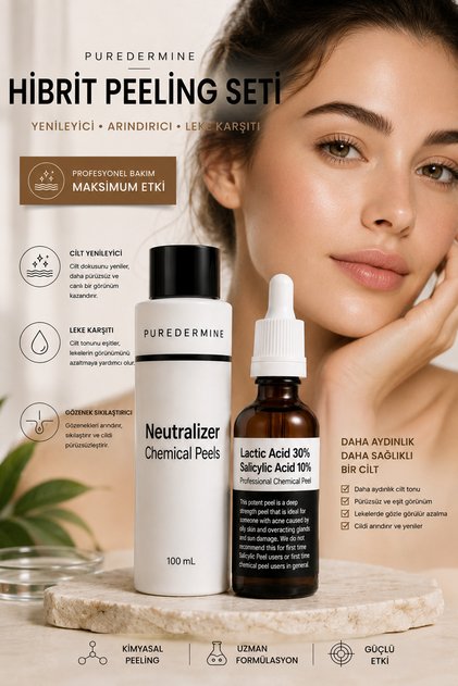 Hybrid Peel 30% Lactic Acid 10% Salicylic Acid Chemical Peeling + Hybrid Peel Neutralizer Professional Set of 2 | Aha Bha Peeling, Pore Cleaner, Skin Renewal and Blemish Care