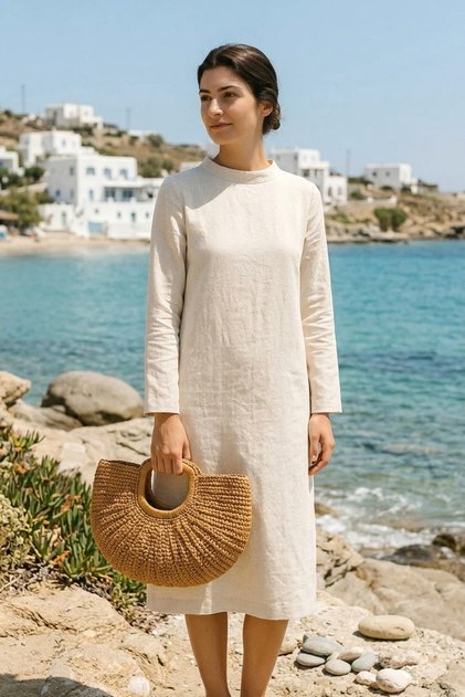 Hand Knitted Straw Bag - Cream Cnt2603-2