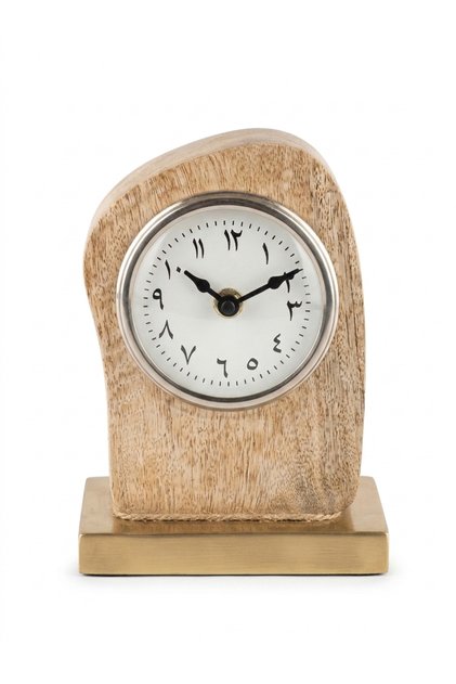 Premium Mango Wood Desk Clock with Solid Brass Base and Arabic Numeral Dial — Luxury Tabletop Timepiece for Home and Office Decor
