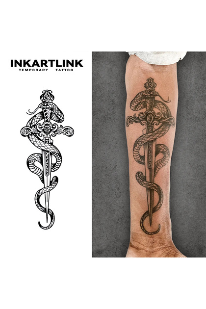 IN-E089 Snake and Holy Sword temporary tattoo stickers, magic tattoos, herbal juice tattoos, lasting