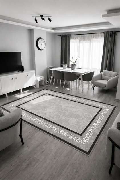 Gri Halı 6m2 Halı 200x300 Salon Halısı Makinede Yıkanabilir Kaymaz Taban Halı Salon Halısı