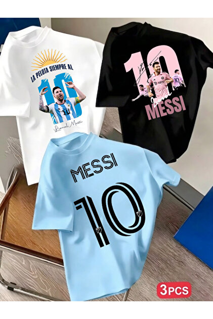 New Season Messi Printed 3-Piece Set Boys' T-Shirt, 100% Cotton Soft Fabric