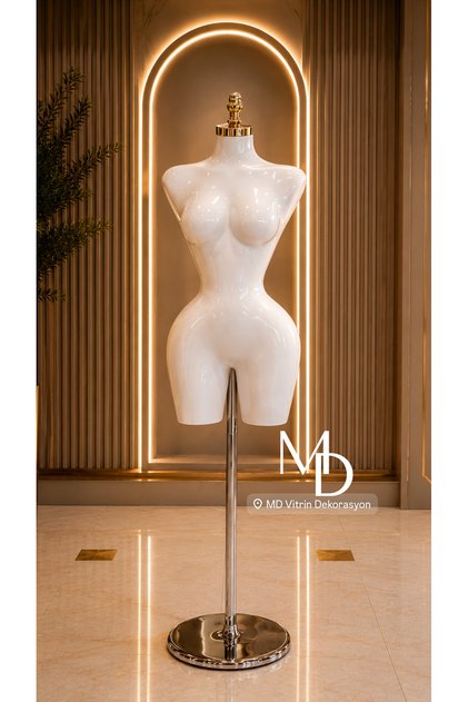 40 BEDEN PANTOLON GİYEBİLEN AKRİLİK BEYAZ POLYESTER MANKENİ PASLANMAZ GOLD KAPLAMA AYAKLI