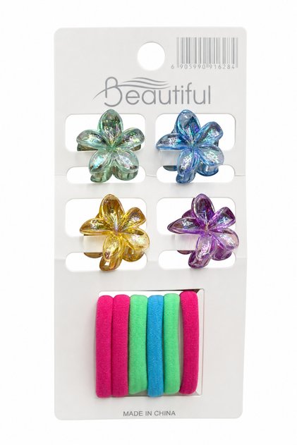 Floral Hair Clip and Elastic Hair Band Set Multi-Color Girls' Hair Accessory