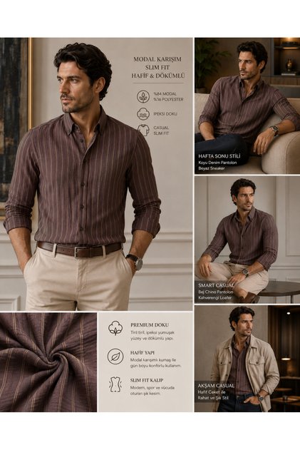 Long Sleeve Slim Fit Modal Blend Button-Down Collar Casual Men's Shirt
