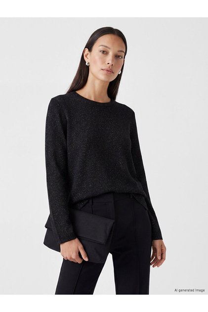 Lcw Everyday Black Crew Neck Glittered Women's Knitwear Sweater