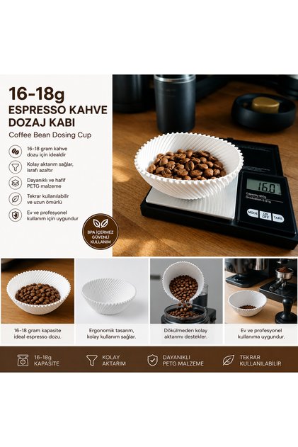 16-18g Espresso Kahve Çekirdeği Dozaj Kabı | Coffee Bean Dosing Cup | Espresso Aksesuarı