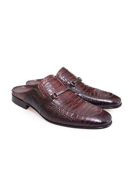 Brown Laceless Genuine Leather Men's Half Shoes