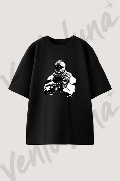Bane Batman Tasarım Baskılı Unisex Oversize Kalıp Siyah Tshirt