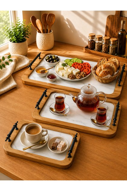 3-Piece Wooden Presentation Tray | Breakfast, Tea and Coffee Presentation