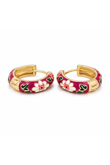 Special Series Floral Pattern Enamel Hoop Earrings