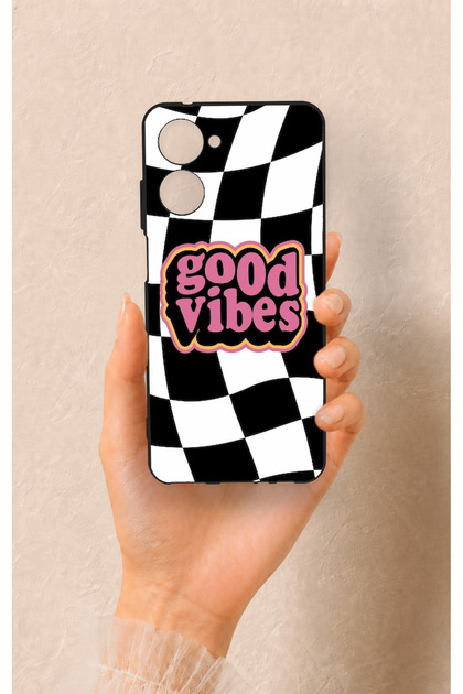 Realme 10 Compatible Black Good Vibes Patterned Silicone Case