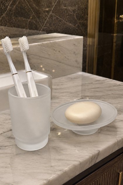 Kumlama Cam 2'li Banyo Seti Diş Fırçalık & Sabunluk