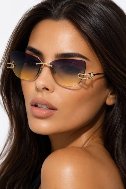 Premium Gold Detaylı Çerçevesiz Unisex Güneş Gözlüğü | UV400 Korumalı | Lüks Tasarım
