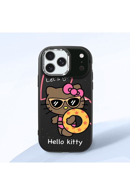 iPhone 17/18 Pro Compatible Case with Camera Protector Black Silicone Couple Phone Case with Kitty Pattern