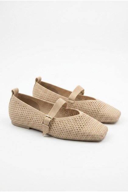 128-454 Knitwear Comfortable Soft Knitted Perforated Women's Ballerinas with Heel Cap