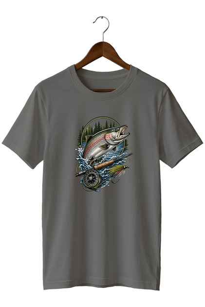 Unisex Salmon Fish Print T-Shirt – Fly Fishing and Outdoor Themed Crew Neck