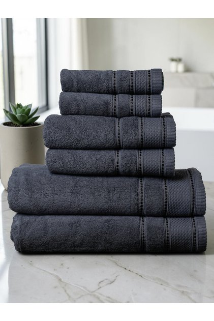 - 6 Pcs Towel Set, Delic, 100% Cotton, 550 GSM, Charcoal Grey, 2pcs Bath Towel 70cmx140cm, 2 Pcs Hand Towel 50cmx90cm, 2Pcs Face Towel 33cmx33cm, Ultra Soft and Absorbent, Quick Drying -