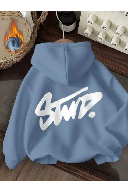 Unisex Hooded 3-Thread Combed Cotton Sweatshirt with Printed Text on the Back