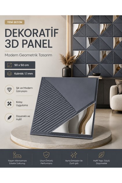 FİN AYNALI 3D DUVAR PANELİ BOYANABİLİR ( ÖLÇÜ : 50*50 cm / 4 adet: 1 m2)