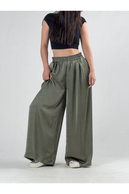 Green Satin Women's Palazzo Trousers Coc3252