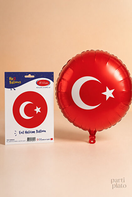 Turkish Flag Foil Balloon 18 Inch 45 Cm, Moon Star Printed Round Helium Compatible Balloon