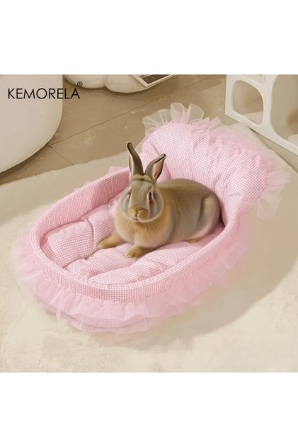 Pink 1PCS Soft Cute Bunny Princess Nest - Fluffy Rabbit Bed with Lace Edges, Cozy Plush Bedding for