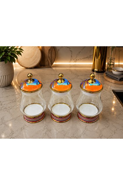 Horse Patterned 3-Piece Glass Storage Jar Set with Vacuum Lids, Legume Container, Spice Container