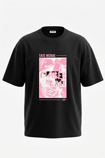 Tate Mcrae Design Printed Oversize Black T-Shirt