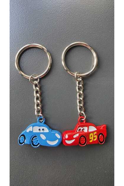 Magnetic Blue Cars Mcqueen and Red Sally Double Metal Keychain