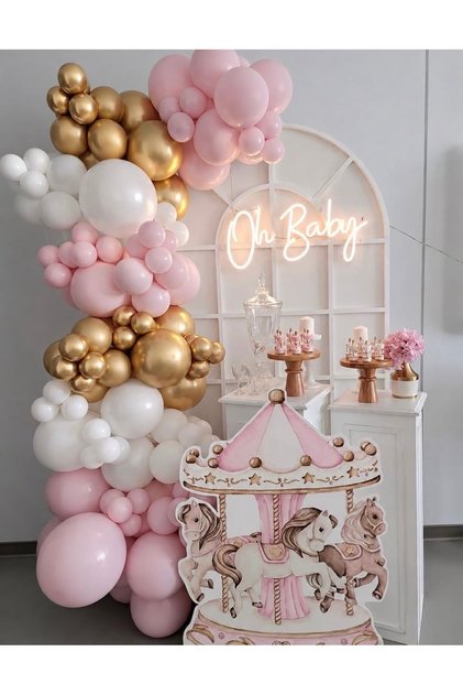 Makaron Pale Pink Pink White Gold Chrome Balloon Chain Set of 100