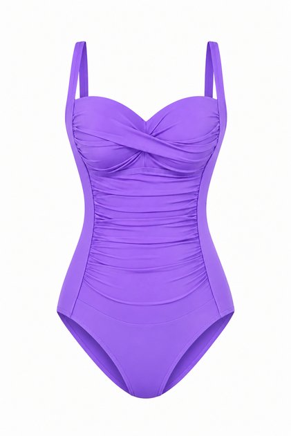 Lilac Swimsuit with Adjustable Straps, Strappy Detail, Stylish and Slimming Look, and Draped Front