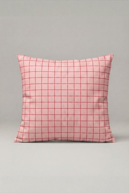 Powder Pink Fine Checkered Throw Pillow Cover 113 – Blush Grid Design 45X45 cm