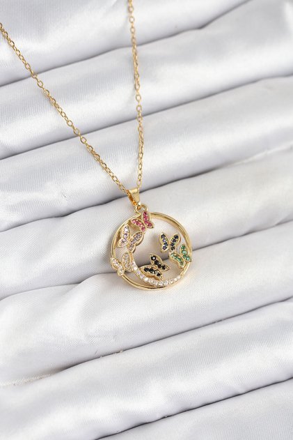 316L Steel Chain Gold Color Zircon Stone Butterfly Women's Necklace