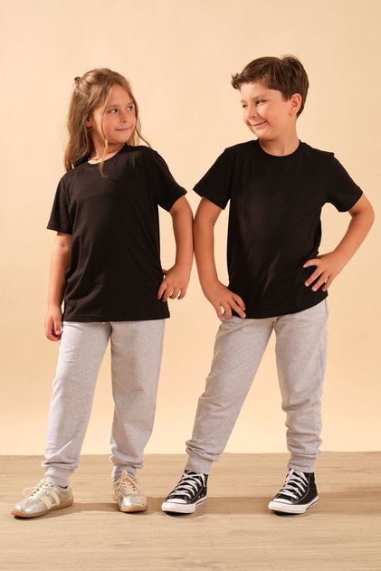 Unisex Kids 100% Cotton Short Sleeve Basic T-Shirt 2055 Black