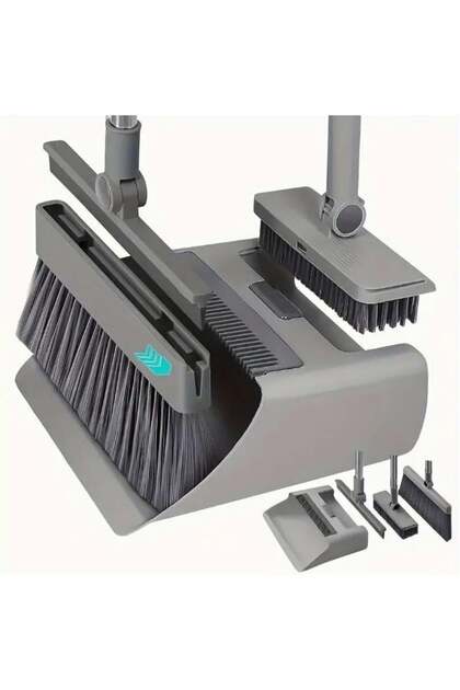 4 in 1 Multifunctional Broom,Dustpan Combo Set,44" Long Handle,Squeegee,Cleaning Brush,Grey,for Home,Kitchen,Bathroom,Office,Indoor,Outdoor