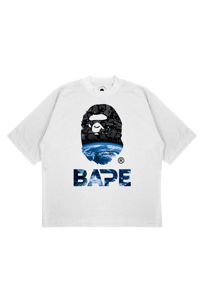 Unisex Oversize a Bathing Ape Earth Printed Boxy Fit Thick Fabric (240Gsm) T-Shirt
